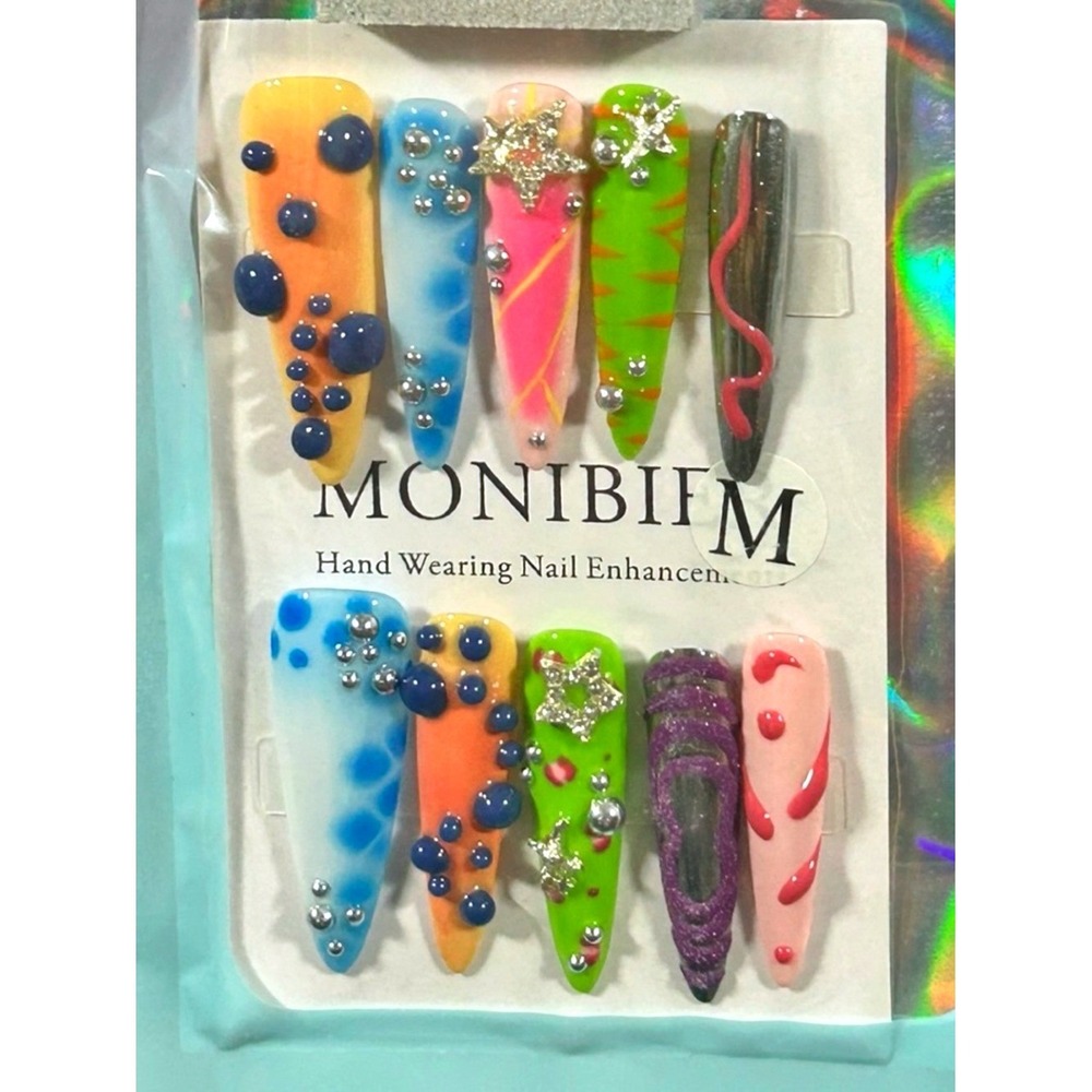 Y2K Maximalist PressOn Nails Colorful 3D Statement Kawaii Streetwear Aesthetic
